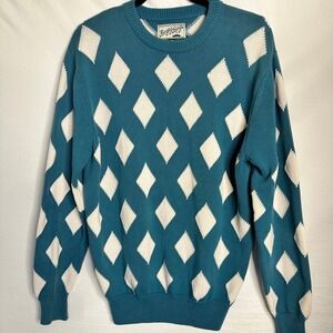 Bogey Boys Diamond GOLF Sweater Mens Medium Teal White Argyle Macklemore MED